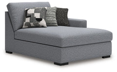 This right-arm facing corner chaise is made with Next-Gen Nuvellaâ„¢ (polyester) fade-resistant, washable fabric. Fully finished on all sides, it pairs with other items in the series to make a modular sectional.<br><br><b>Additional Dimensions</b><br><ul>