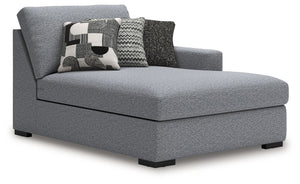 This right-arm facing corner chaise is made with Next-Gen Nuvellaâ„¢ (polyester) fade-resistant, washable fabric. Fully finished on all sides, it pairs with other items in the series to make a modular sectional.<br><br><b>Additional Dimensions</b><br><ul>