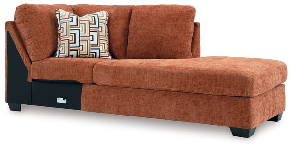 This right-arm facing corner chaise is made with polyester upholstery. Pairs with other items in the series to make a sectional.<br><br><b>Additional Dimensions</b><br><ul><li>Arm height: 25-"</li><li>Seat depth: 75-"</li><li>Seat height: 20-"</li><li>Top