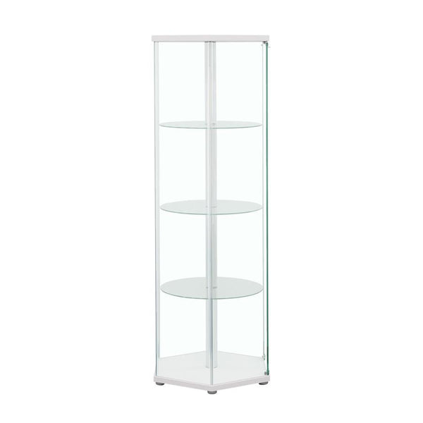Zahavah - 4-Shelf Hexagonal Clear Glass Curio Cabinet - White