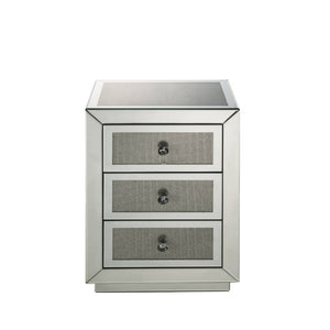 The Lavina occasional table brings glam styling to your home. The quality construction of this table features a combination of mirrored glass and composite wood, ensuring a design that endures. Three drawers with faux diamonds Inlay drawer fronts, It-'s j