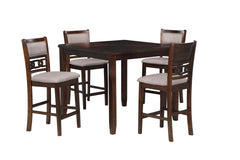Complete your dining space with the New Classic Furniture Gia 5-Piece Wood Square Counter Dining Set, a harmonious blend of durability and beauty. Crafted from solid Rubberwood and Mindi veneers, this set is designed to withstand the test of time. The tra