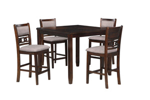 Complete your dining space with the New Classic Furniture Gia 5-Piece Wood Square Counter Dining Set, a harmonious blend of durability and beauty. Crafted from solid Rubberwood and Mindi veneers, this set is designed to withstand the test of time. The tra