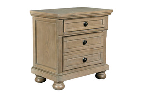 The Allegra 3 Drawer Nightstand in a refined pale pewter finish offers the perfect blend of durability, style, and modern convenience. Expertly crafted from solid Mindi wood, engineered woods, and wood veneers, this nightstand showcases the natural beauty