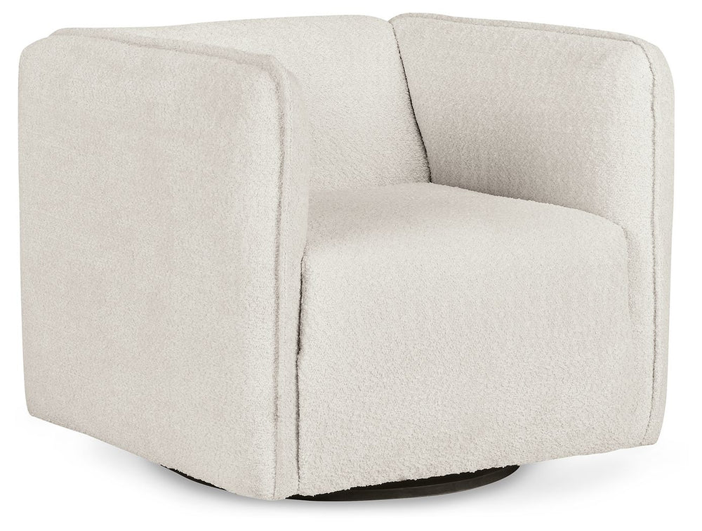 Take clean-lined comfort for a spin with this swivel accent chair. Its neutral upholstery is made deliciously dramatic by flange welting and a boucle-like weave. With 360-degree swivel motion, this chair merges forward-thinking function with a contemporar