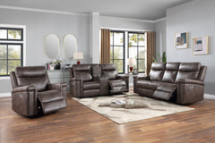 The Quade Power Motion Upholstery 3-Piece Set, which includes a power reclining sofa, console loveseat, and glider recliner, combines long-lasting durability with superior comfort and modern functionality. Built with premium hardwood, plywood, and enginee