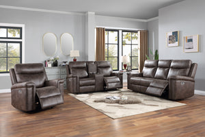 The Quade Power Motion Upholstery 3-Piece Set, which includes a power reclining sofa, console loveseat, and glider recliner, combines long-lasting durability with superior comfort and modern functionality. Built with premium hardwood, plywood, and enginee
