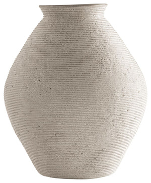 Ribbed textural rings give this vase a wonderful artisanal quality. An antiqued tan finish catches the eye, drawing attention to this elegantly fresh centerpiece.<br/><br/><b>Product Features</b><ul><li>Made of polyresin</li><li>Antiqued tan finish</li><l
