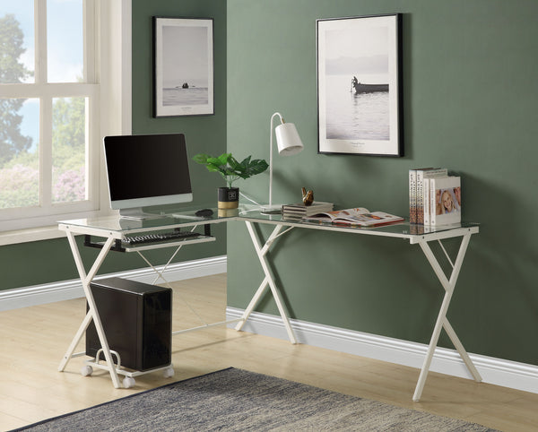 Dazenus - Desk - Clear Glass & White Finish