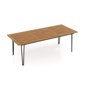 High-quality acacia wood tabletop adds a natural style<br>63" x 37.5" large tabletop is suitable for 6 people<br>86.5" x 37.5" spacious tabletop for 8 people<br>Allow to install a patio umbrella (not included)<br>The tabletop with waterproof painting is e