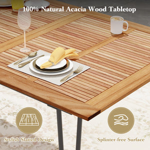 High-quality acacia wood tabletop adds a natural style<br>63" x 37.5" large tabletop is suitable for 6 people<br>86.5" x 37.5" spacious tabletop for 8 people<br>Allow to install a patio umbrella (not included)<br>The tabletop with waterproof painting is e