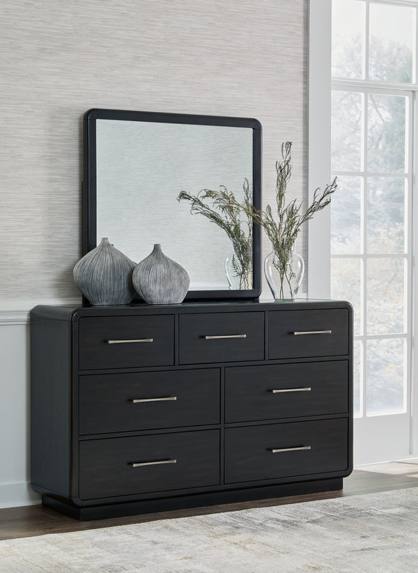  this softly shaped bedroom package makes a lasting impression in a simply stunning way. Contemporary lifestyle design. Made with hardwood solids and ash veneer. Rich layered black finish on textured wood grain surface. Collect