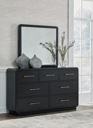  this softly shaped bedroom package makes a lasting impression in a simply stunning way. Contemporary lifestyle design. Made with hardwood solids and ash veneer. Rich layered black finish on textured wood grain surface. Collect