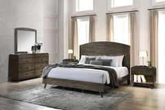 The Rex 5 Piece Bedroom Set in Walnut Brown offers a complete solution for your bedroom with a headboard, footboard, two side rails, a slat kit, a dresser, a mirror, and 2 nightstands. Crafted from solid rubberwood, manufactured woods, and oak veneers, th