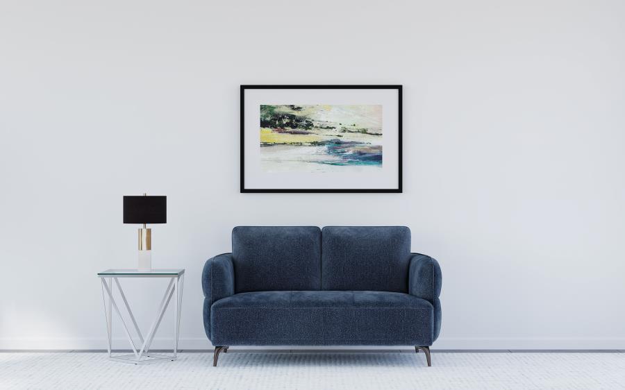 Enhance your living space with this elegant loveseat, designed to capture attention from every angle. With its beautifully curved design and alluring back profile, this loveseat offers both style and comfort. The deep blue upholstery adds a touch of luxur