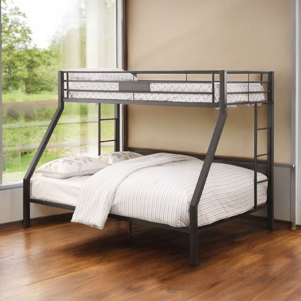 The Limbra contemporary bunk bed collection is an ideal choice for any youth bedroom. Featuring sturdy metal construction in black sand finish, metal slat system included, two built-in side ladders, and full-length guardrails that will keep your child saf