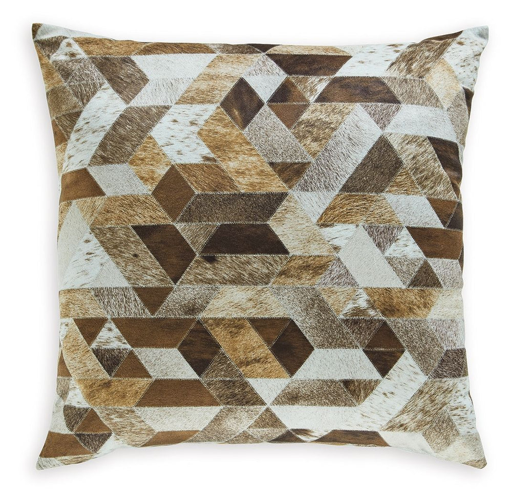 Take a turn toward casual, contemporary style with this decorative pillow. Sporting a chic faux hair on hide geometric design in shades of brown, it brings fashionable flair and comfort packed with personality.<br/><br/><b>Product Features</b><ul><li>Poly