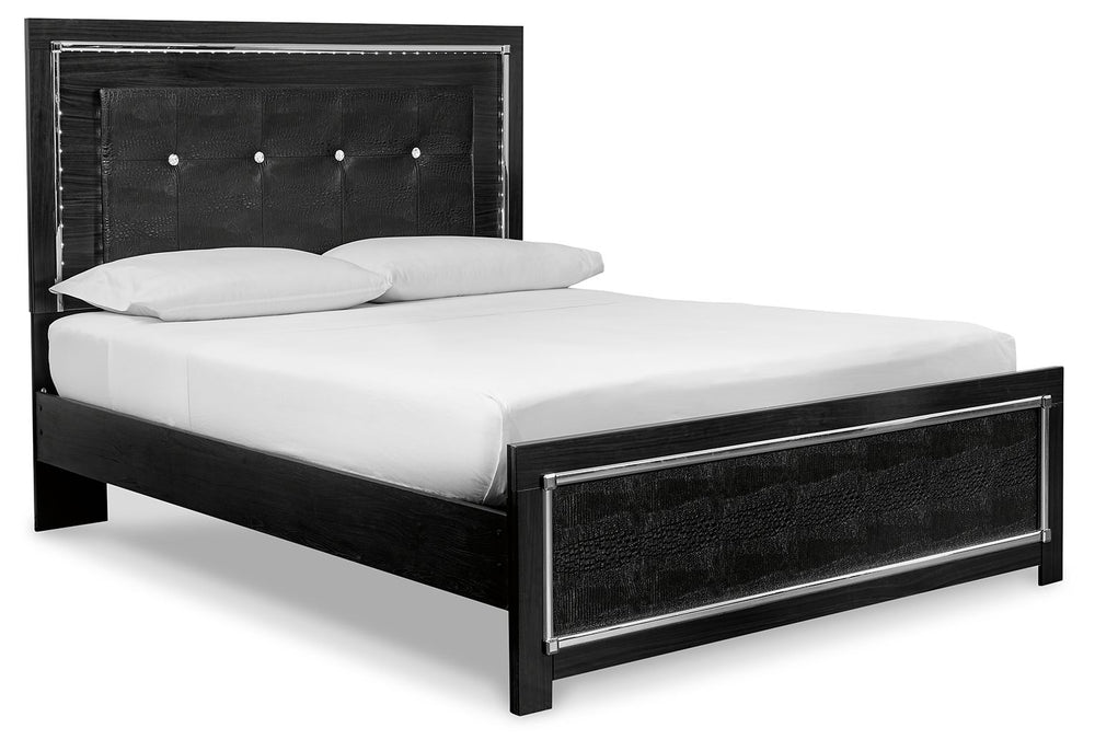 Rest easy. The luxurious look youâ€™ve been dreaming of is yours for the takingâ€”at a price sure to put you at ease. This queen panel bed brings a sense of old Hollywood with a contemporary flair. A deep, dark finish and faceted chrome-tone accents exude