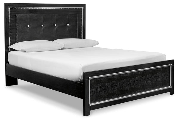 Rest easy. The luxurious look youâ€™ve been dreaming of is yours for the takingâ€”at a price sure to put you at ease. This queen panel bed brings a sense of old Hollywood with a contemporary flair. A deep, dark finish and faceted chrome-tone accents exude