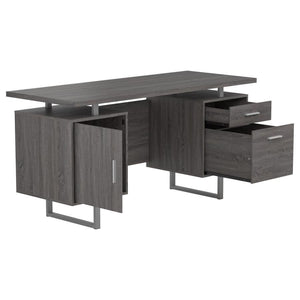  floating tabletop adds visual intrigue to its clean silhouett