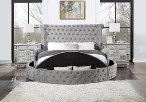  the Gaiva bed adds drama to your bedroom dcor. It has a tufted upholstered velvet fabric headboard and footboard. Built on a wooden frame with nailhead applications to add elegance to the bed. Adding further appeal 