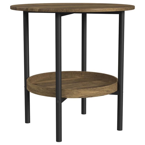 Complement your living space with the stylish, understated design of this transitional round end table. Its simple, clean lines exude farmhouse charm, with a neutral brown wood finish that brings warmth to any room. The round silhouette creates a sense of