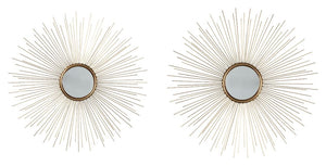 Bring a burst of energy into your space with this striking sunburst mirror. The blend of an ultra-mod aesthetic with an antiqued goldtone finish is a beautiful balance.<br><br><b>Additional Dimensions</b><br><ul><li>Accent mirror-small: 0-"</li><li>Accent
