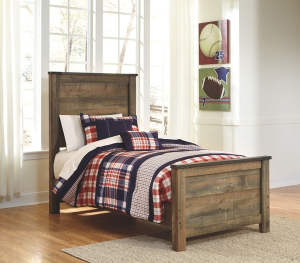 Whether she loves horses or he-'s a cowboy at heart, this twin panel bed matches their authentic sense of style. Rustic finish, plank details and nailhead trim are an homage to reclaimed barn wood, making for a sophisticated, vintage-chic look. Mattress a