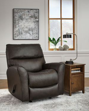  this rocker recliner personifies accessible luxury. Its handsome deep neutral hue appeals to your contemporary sensibilities. Subtly sloping arms frame the otherwise clean-lined st