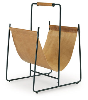 Periodicals piling up? Keep every magazine and catalog effortlessly corralled with this magazine rack. Classic brown leather and a complementary black frame combine sleek style with functional storage. Whether this piece is holding your favorite reads or 