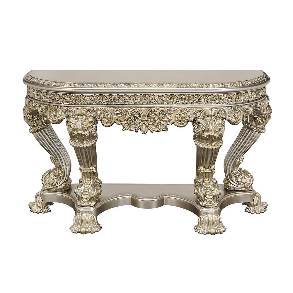 Lavish and grand, the Danae coffee table offers the right amount of wow factor that your living space needs to create a classy home. The antique white and gold finish enhances the ornate carvings on the base and apron of the table. Display books and decor