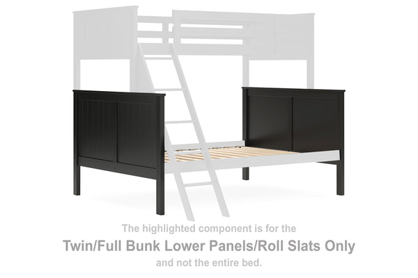 This set of twin-over-full bunk bed lower panels and roll slats is made with solid hardwood and MDF substrate. Pairs with other items in the series to make a bed kit.<br/><br/><b>Product Features</b><ul><li>Compatible with other B396 items, sold separatel