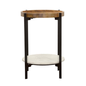 Adhvik - Round Side Table With Marble Shelf - Natural And Black