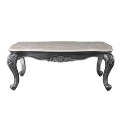 Rectangular Coffee Table â€¢ NO Storage â€¢ Marble Top â€¢ Wooden Frame with Raised Scrolled Trim and Floral Motifs (Vintage Hand-Brush Finish) â€¢ Queen Anne Leg<br/><br/><b>Product Features</b><ul><li>Exclusive Design</li><li>Occasional Tables</li><li>M