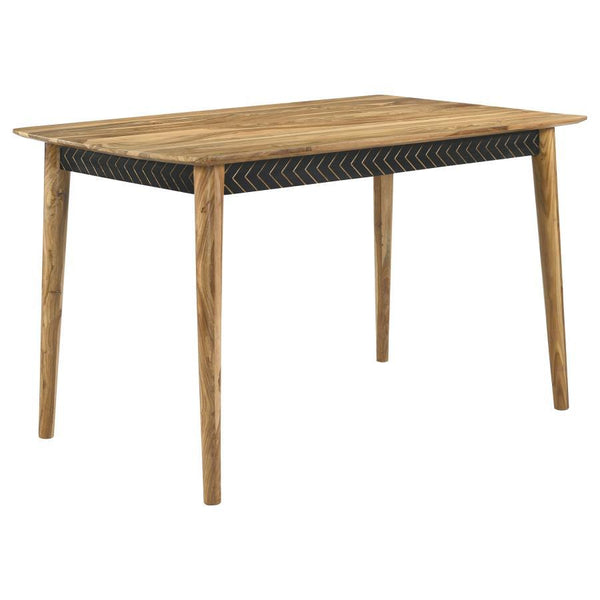 A perfect addition to contemporary homes, this mid-century style counter height table creates a warmth to a dining area with its solid natural Sheesha wood frame. Graceful curved edges and a 45-degree chamfered profile lend a softness and elegance to this