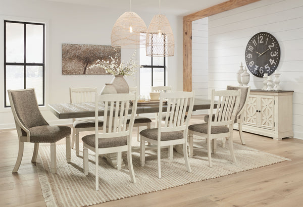 Bolanburg - 12 Pc. - Dining Table, 4 Side Chairs, 2 UPH Side Chairs, Bench, Server, 2 Cabinets - Brown / Beige
