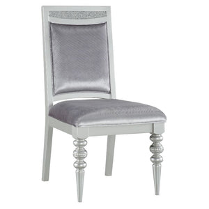KD, Armless Chair (High Back) Stationary Seat: Standard Dining Height Padded SEAT & BACK: Fabric Cushion (Solid Pattern Inside & Outside) Feature: w/Sparkling Rhinestones Inlay Rectangular Backrest: Wooden Frame & Rhinestones Top Wooden Apron Seat (Moldin