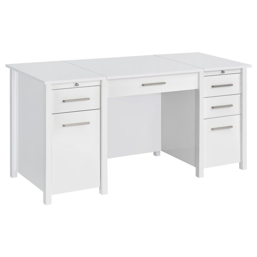 Create the perfect ergonomic home office setup with this contemporary lift top office desk. A smooth surface all around, this contemporary desk features clean lines and plenty of space for work or study. Spacious drawers help organize office files and ess