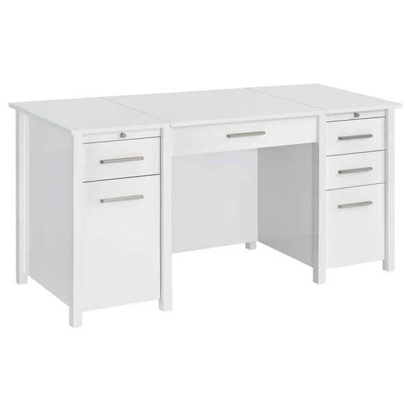 Create the perfect ergonomic home office setup with this contemporary lift top office desk. A smooth surface all around, this contemporary desk features clean lines and plenty of space for work or study. Spacious drawers help organize office files and ess