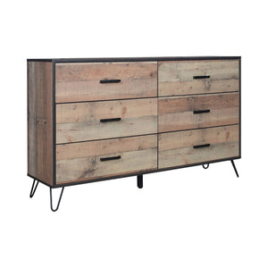 The Elk River Six Drawer Large Dresser is a standout piece that beautifully marries modern industrial design with classic durability. Constructed from eco-friendly manufactured woods and an environmentally conscious decorative laminate, this dresser is de