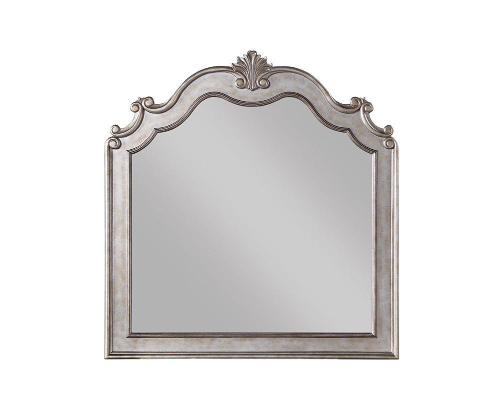 Mirror (NOT Beveled) Wooden Frame (Poly-Resin Molding Trim) Shape: Arched Orientation: Landscape (Horizontal)<br/><br/><b>Product Features</b><ul><li>Case: 1Pc/1Ctn</li><li>Finish: Antique Champagne</li><li>Style: Glam</li><li>Materials: Wood, Veneer,Comp
