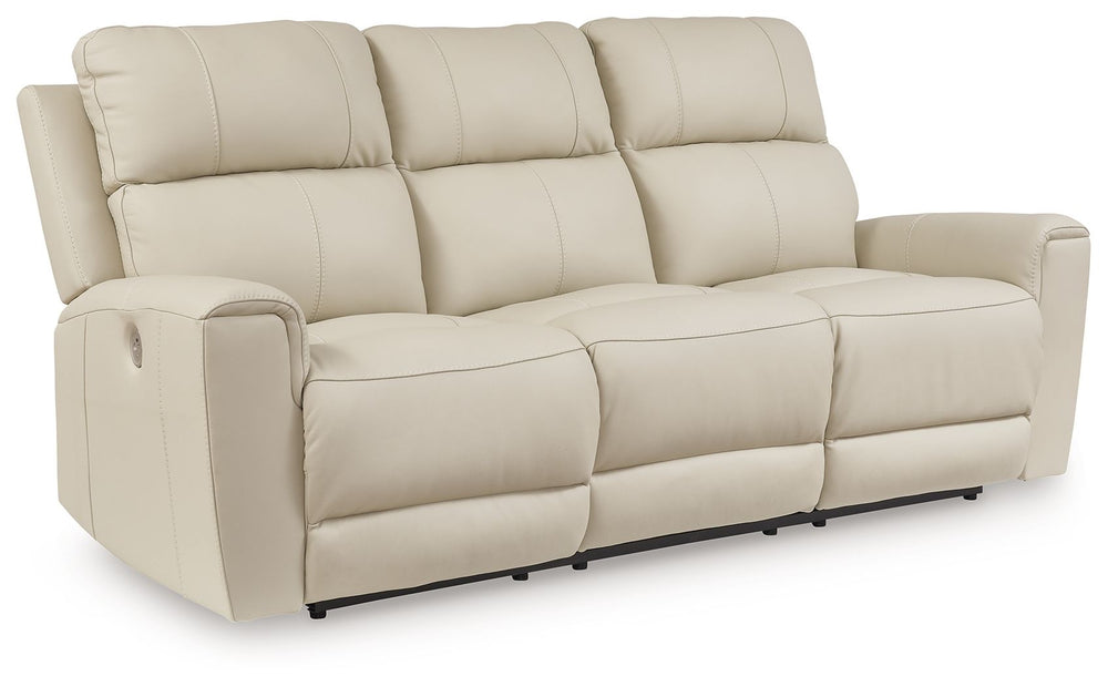 Focus on function. This practical power reclining sofa balances contemporary character and irresistible comfort. Its affordable, expertly matched leather and faux leather upholstery keeps your style up to speed without breaking the bank. Reclining at the 