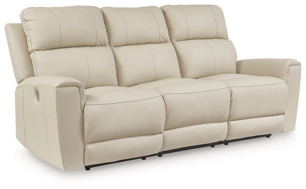 Focus on function. This practical power reclining sofa balances contemporary character and irresistible comfort. Its affordable, expertly matched leather and faux leather upholstery keeps your style up to speed without breaking the bank. Reclining at the 
