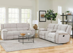 Big and cozy, but make it fancy! The Buster Sofa, Loveseat & Recliner does just that. Two one-and-a-half-sized seats with exaggeratedly large plush cushions and dual manual reclining mechanisms create oversized lounging space that just beckon you to take 