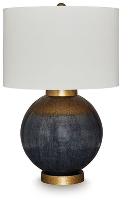 Effortlessly elevate your home-'s decor with the chic refinement of this table lamp. Its elegant blue and goldtone hues add quiet luxury to your living space, bedroom or office, casting a glow of sophistication and beauty.<br><br><b>Additional Dimensions<