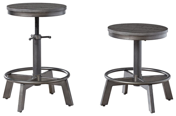 Make your home the hub for cool vibes with this stool. Its two-tone finish scheme of weathered gray and aged gunmetal is full of urban industrial swagger. The stool-'s adjustable height is accommodating for you and your guests. Add it behind your sofa wit