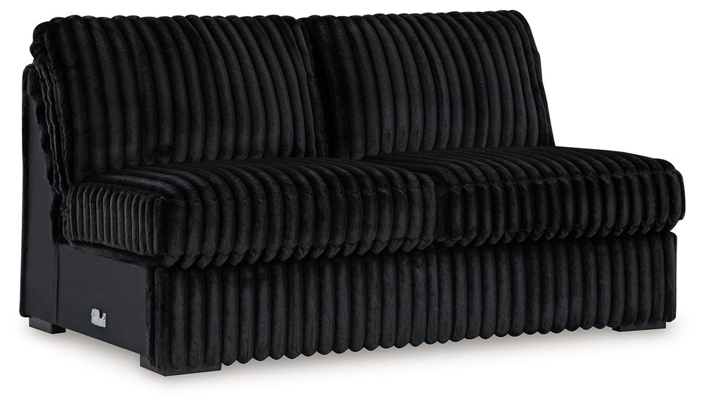 This armless loveseat is made with polyester upholstery. Pairs with other items in the series to make a sectional.<br><br><b>Additional Dimensions</b><br><ul><li>Seat depth: 36-"</li><li>Seat height: 33-"</li><li>Top of cushion to top of back: 29-"</li><l