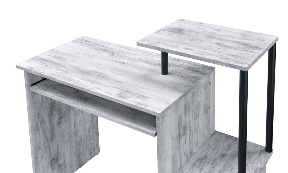 Begin your decor with your office at where you put in eight hours a day. Crafted from wood, the wooden desk in rusitc wood finish makes your workplace natural and down to earth. It features two open storage compartments with a desktop shelf ,while a under