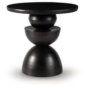 Go bold in your home with this accent table. Geometric forms come together to create the dynamically layered base, with a bronze-tone finish giving it an ultra-cool edge. An art piece when standing on its own, this table also acts as a striking pedestal f