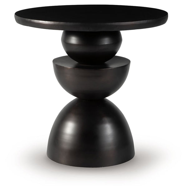Go bold in your home with this accent table. Geometric forms come together to create the dynamically layered base, with a bronze-tone finish giving it an ultra-cool edge. An art piece when standing on its own, this table also acts as a striking pedestal f